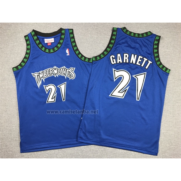 Camiseta Nino Minnesota Timberwolves Kevin Garnett NO 21 Hardwood Classics Throwback 2003-04 Azul